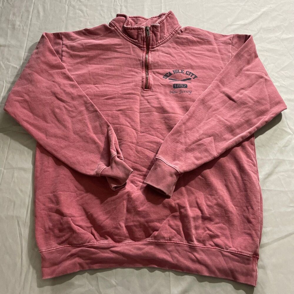 Comfort Colors 1/4 Zip Mock Neck Long Sleeve Red Sweater Cotton Mens Size Medium